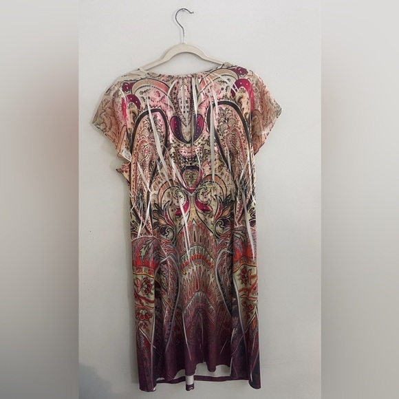 ONE WORLD Bohemian Pink and Beige Patterned Dress Boho Vacation Summer Casual - Picture 3 of 8